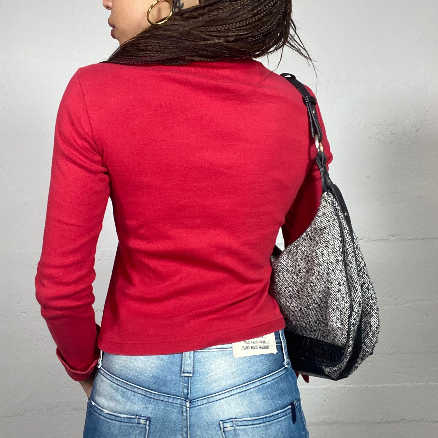 Vintage 2000's Miss Sixty College Girl Red Highneck Longsleeve Top with White Brand Print (S)