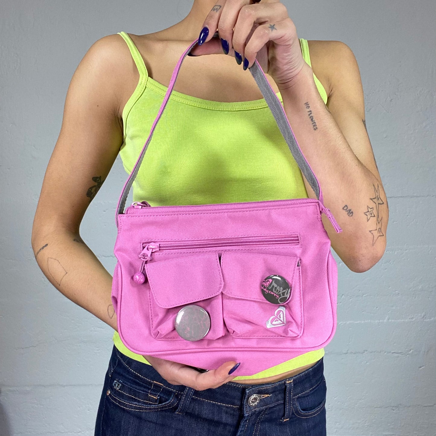 Vintage 2000's Roxy Bright Pink Small Shoulder Bag with Pinned Brand Detail