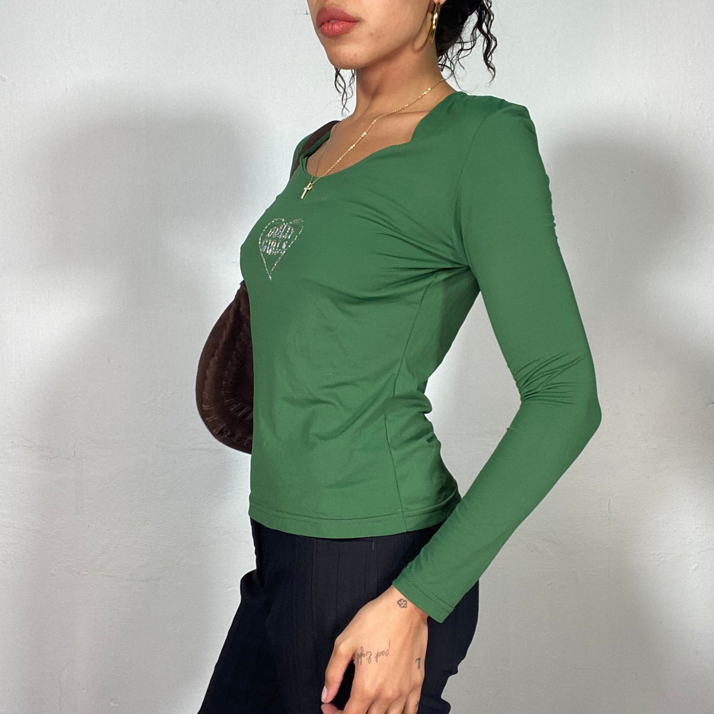 Vintage 2000's Dolly Girls Heart Print Green Longsleeve Top (S/M)