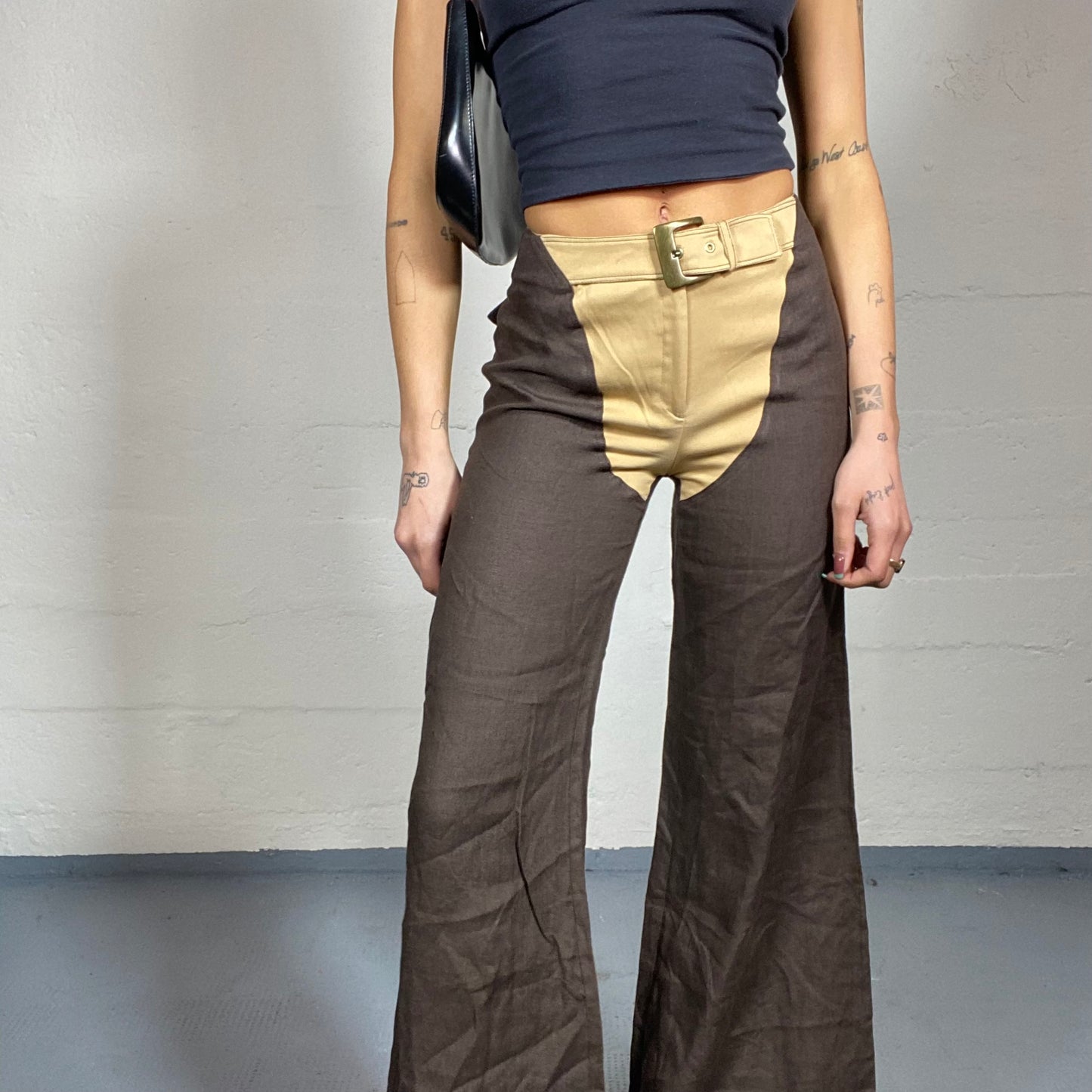 Vintage 90's Stevie Nicks Brown Flared Pants with Camel Patched Material Part (S)