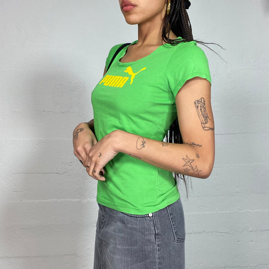 Vintage 2000's Puma Sporty Green Top with Yellow Brand Logo Detail (XS/S)