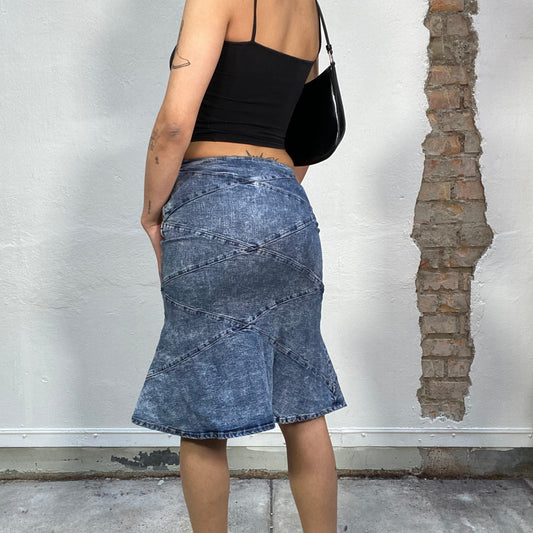 Vintage 2000's Grunge Mid Wash Patchwork Denim Midi Skirt (S)