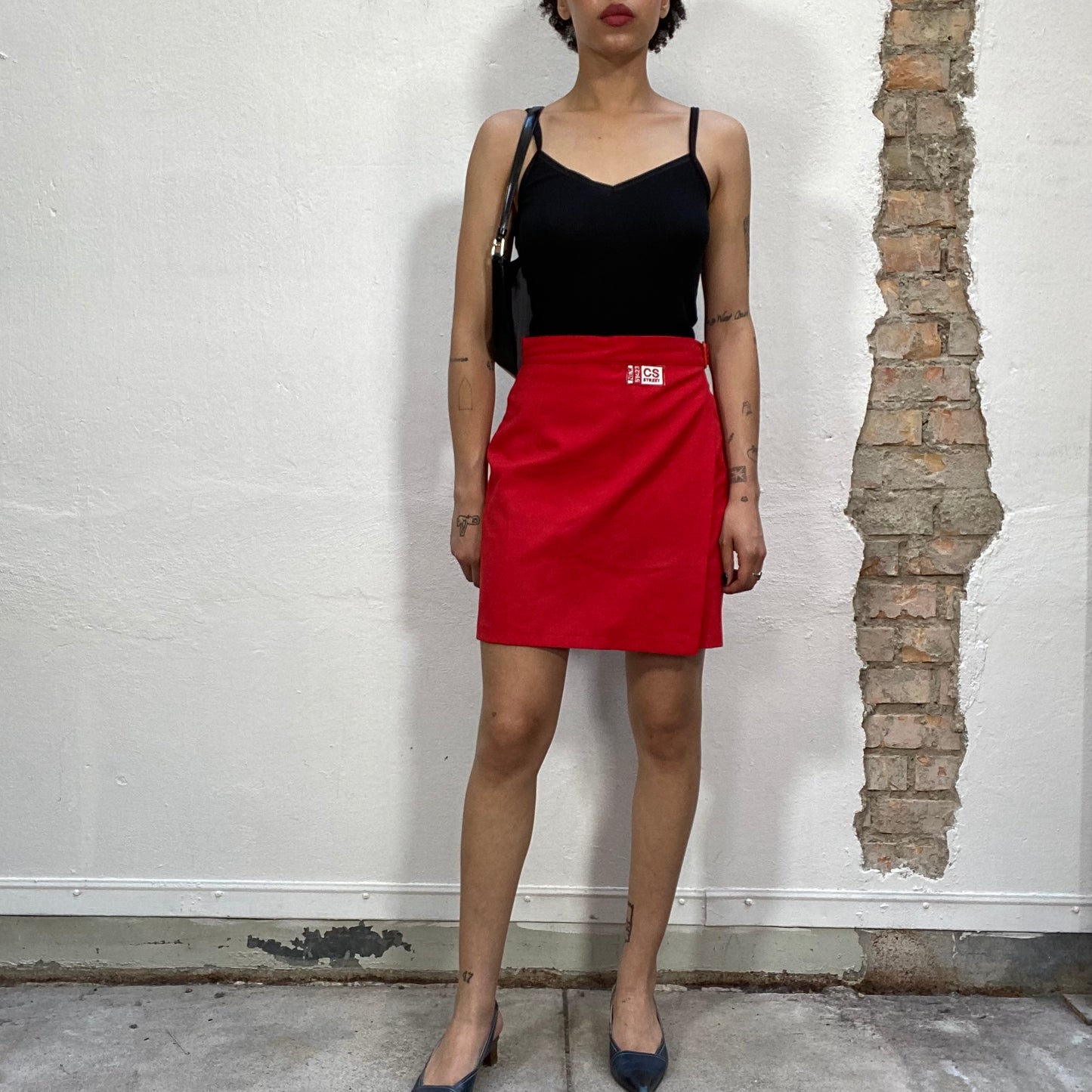 Vintage 2000's Clip Solo Classic Red Tube Skirt with Belted Waist Detail (S)