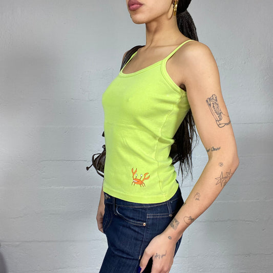 Vintage 90's Cute Lime Green Top with Crab Print Detail (S)