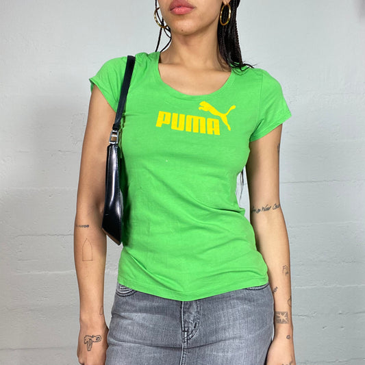 Vintage 2000's Puma Sporty Green Top with Yellow Brand Logo Detail (XS/S)