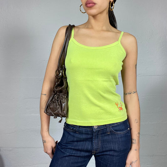 Vintage 90's Cute Lime Green Top with Crab Print Detail (S)