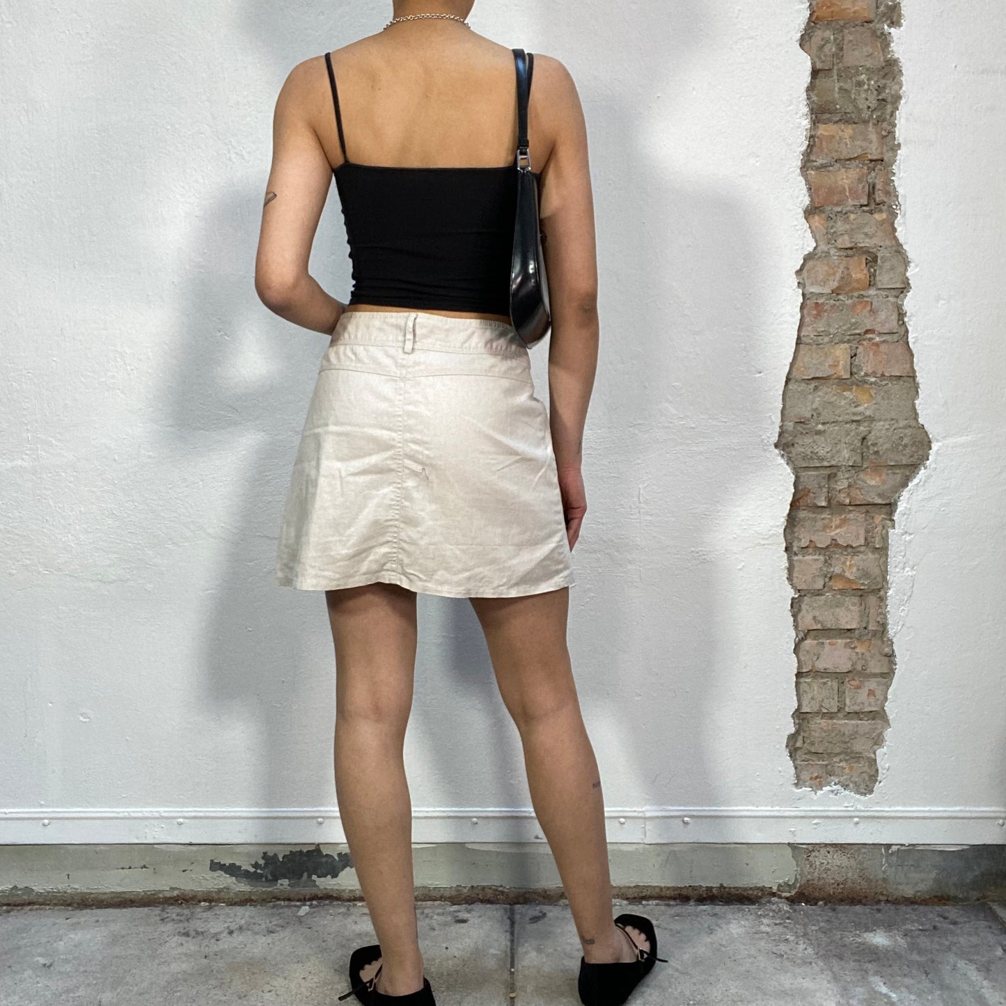 Vintage 2000's Grunge Beige Linnen Cargo Mini Skirt (S)