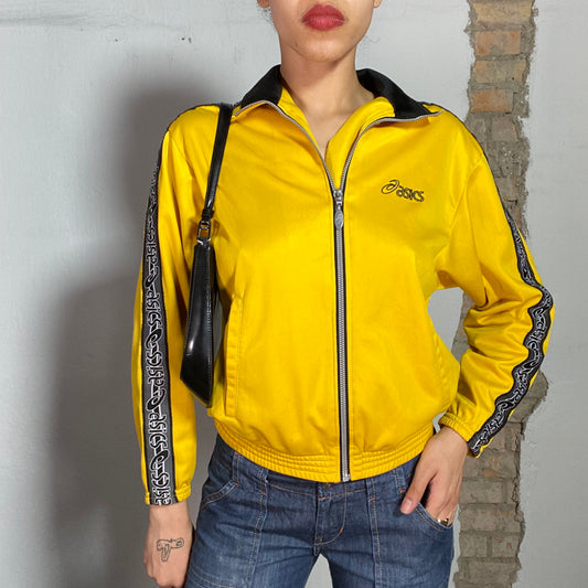 Vintage 90's Asics Yellow Zip Up Sweater with Black Details (S)