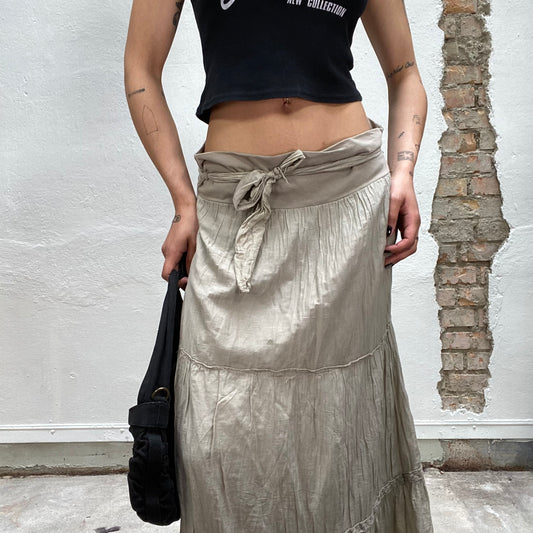 Vintage 2000's Indie Khaki Maxi Skirt with Jersey Waist Band (M)