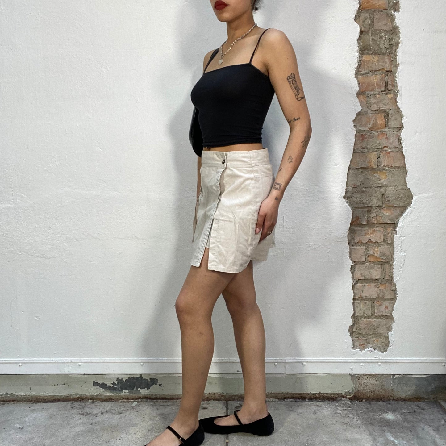 Vintage 2000's Grunge Beige Linnen Cargo Mini Skirt (S)