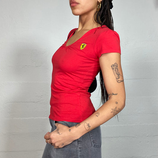 Vintage 2000's Ferrari Sporty Red Top with Brand Logo Badge Print (XS/S)