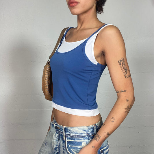 Vintage 2000's Sporty Blue Layered Top with White Undie Detail (XS/S)