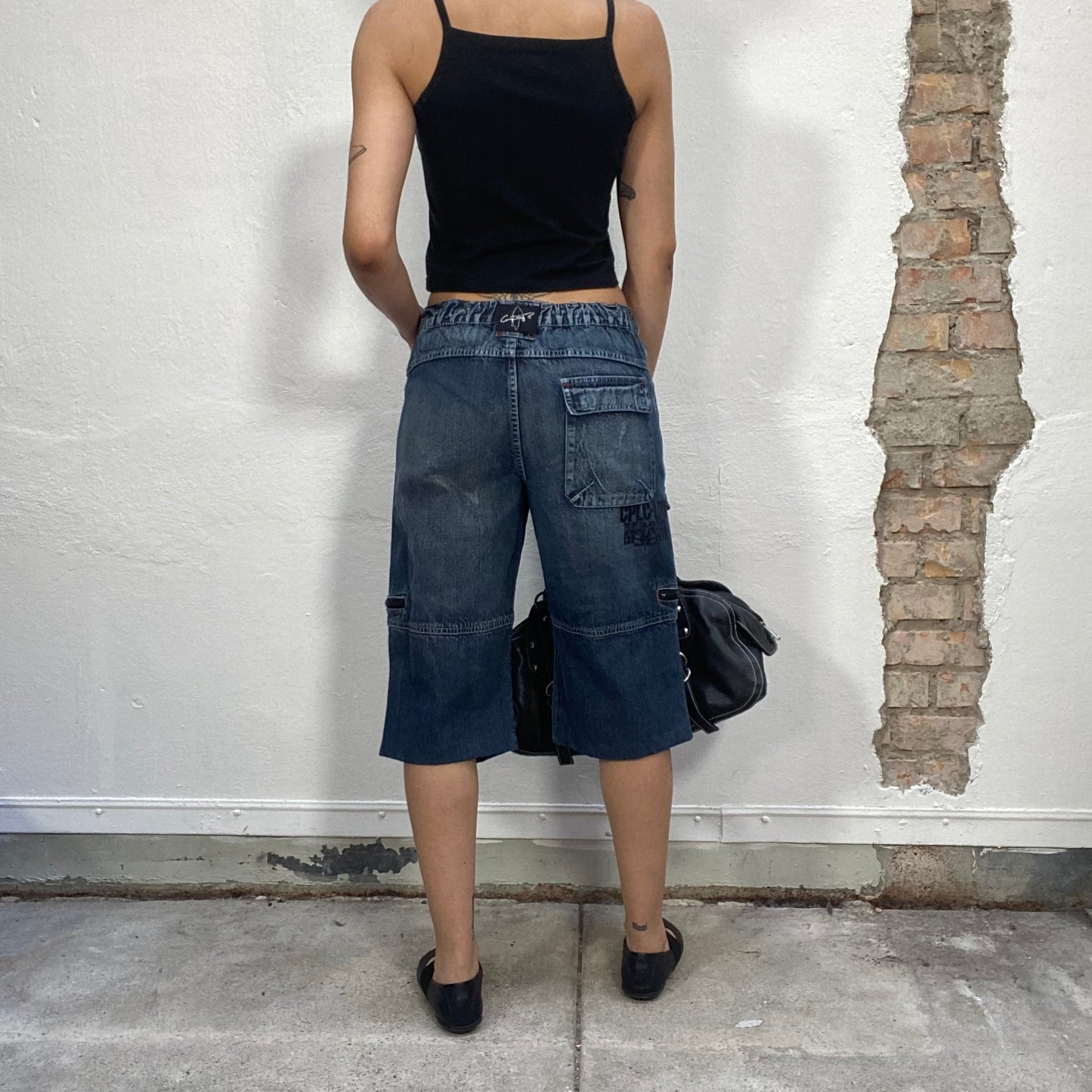 Vintage 90's Streetstyle Denim Capris with Waist Toggles (S)