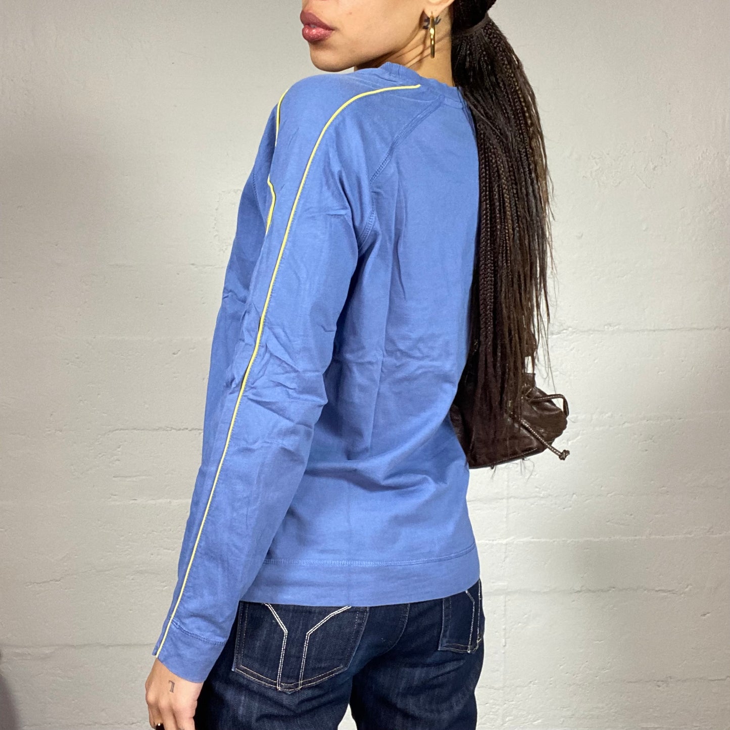 Vintage 2000's Puma Sporty Blue Longsleeve Top with Yellow Brand Logo Print (M)