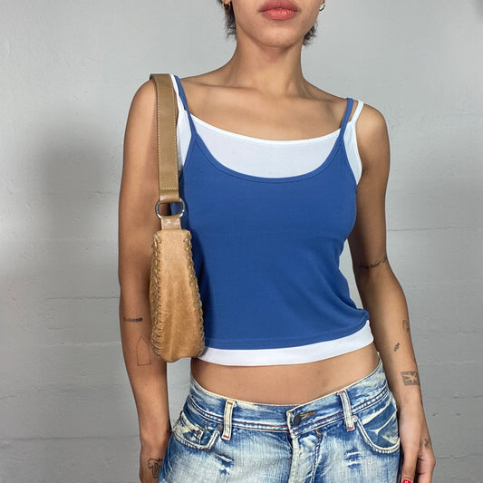 Vintage 2000's Sporty Blue Layered Top with White Undie Detail (XS/S)