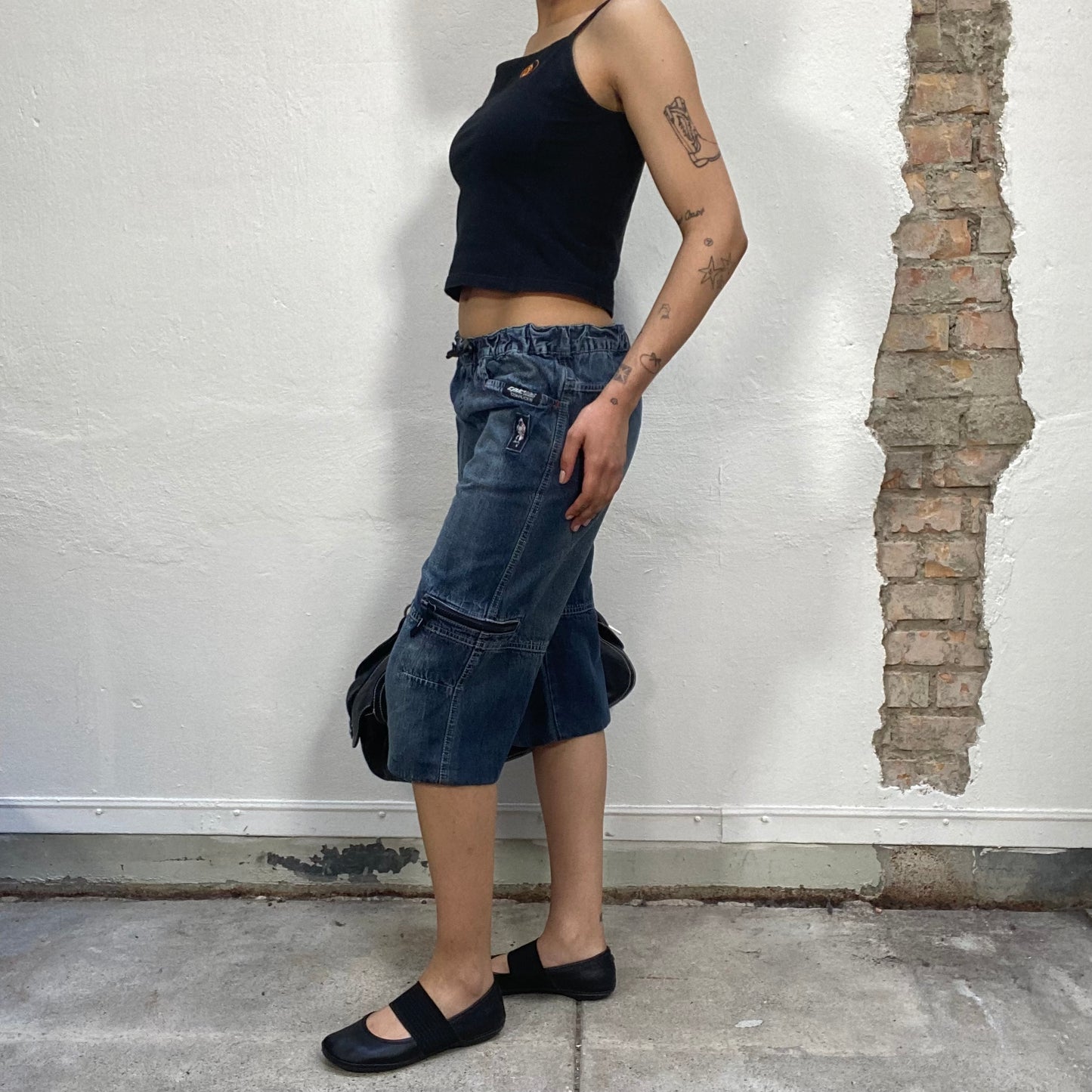 Vintage 90's Streetstyle Denim Capris with Waist Toggles (S)