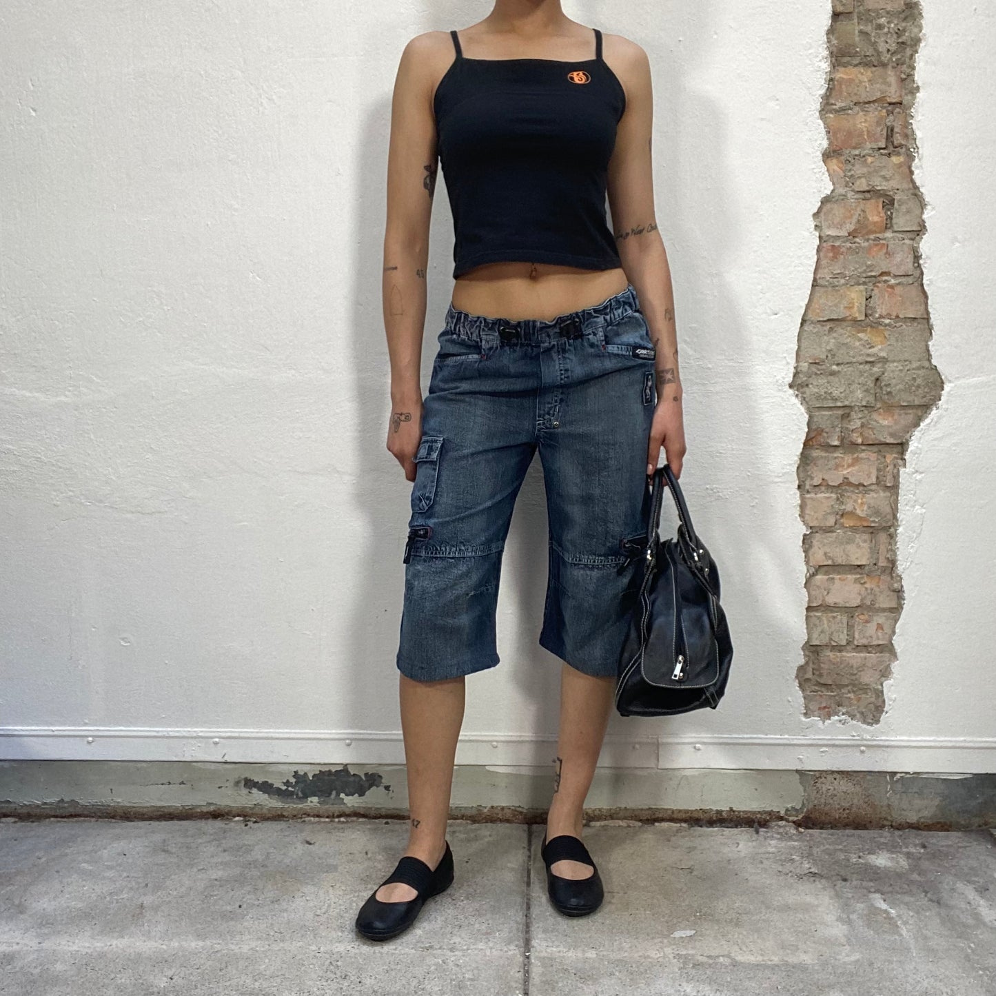 Vintage 90's Streetstyle Denim Capris with Waist Toggles (S)