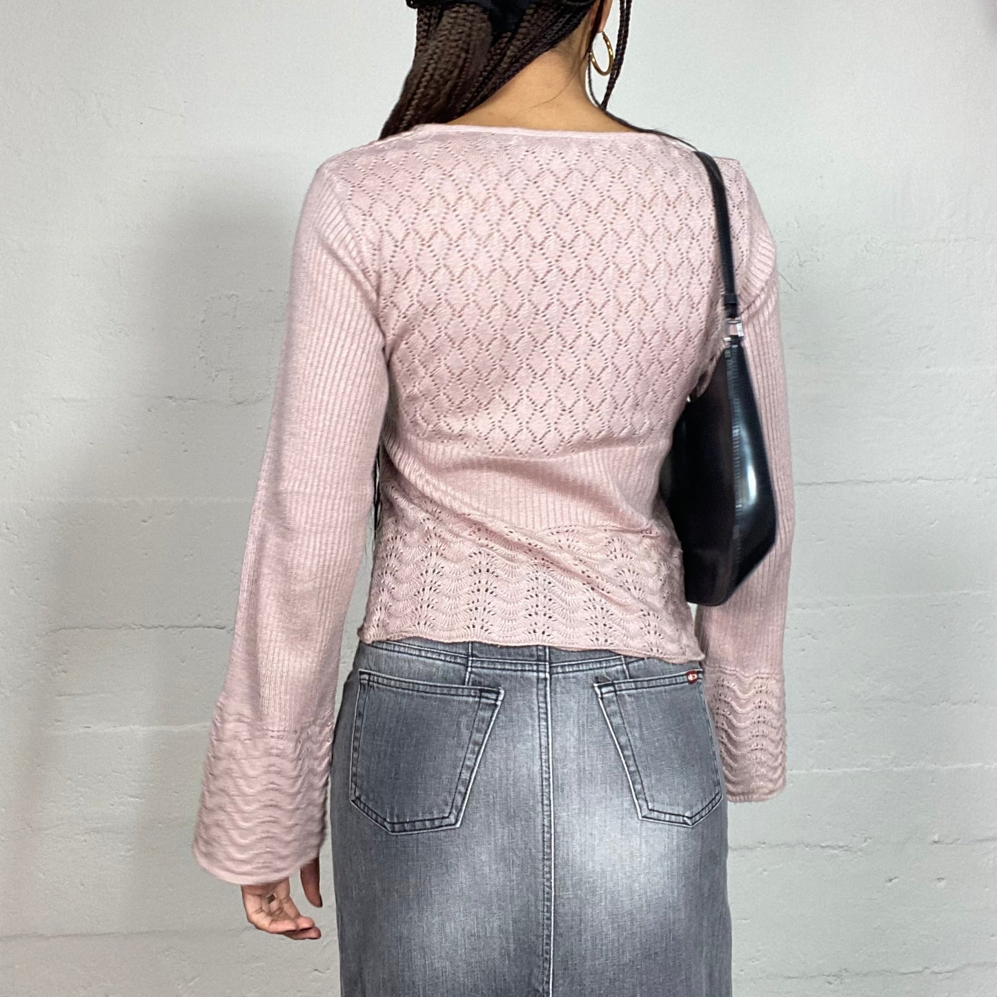 Vintage 2000's Ballet Pastel Pink Knitted Top with Lacing Detail (S/M)
