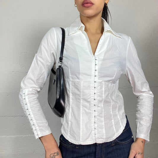 Vintage 2000's Office Girl White Longsleeve Shirt with Hooks (M)