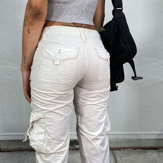 Vintage 2000's Cyber White Cargo Pants with Loose Pocket Details (S)