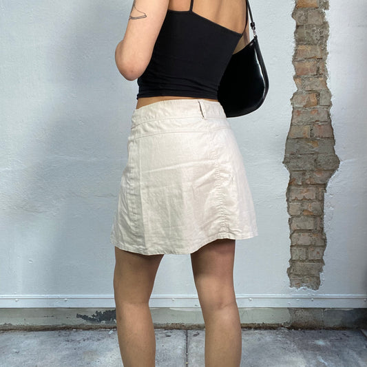 Vintage 2000's Grunge Beige Linnen Cargo Mini Skirt (S)