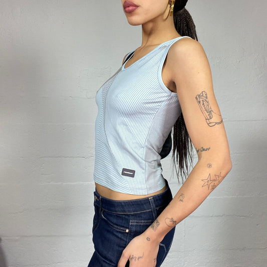 Vintage 2000's Reebok Sporty Grey Top with Brown Wavy Web Part Detail (S)