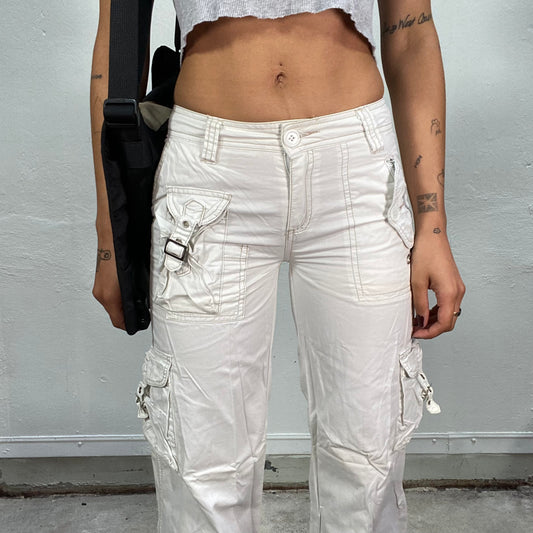 Vintage 2000's Cyber White Cargo Pants with Loose Pocket Details (S)