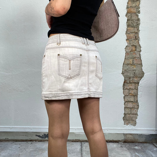 Vintage 2000's Sleaze Washed Out White Denim Mini Skirt (S)