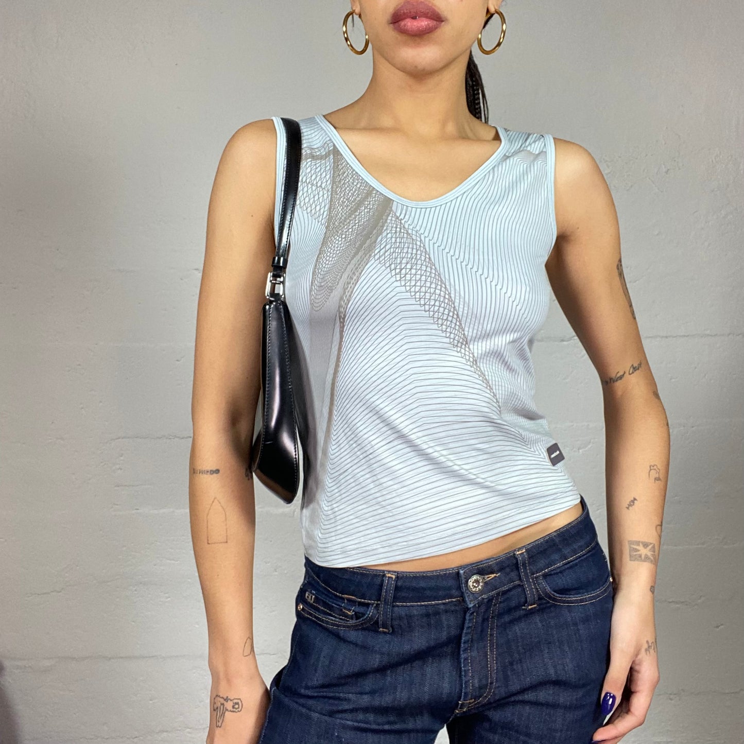 Vintage 2000's Reebok Sporty Grey Top with Brown Wavy Web Part Detail (S)