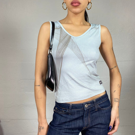 Vintage 2000's Reebok Sporty Grey Top with Brown Wavy Web Part Detail (S)