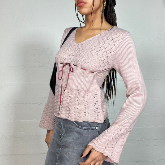 Vintage 2000's Ballet Pastel Pink Knitted Top with Lacing Detail (S/M)