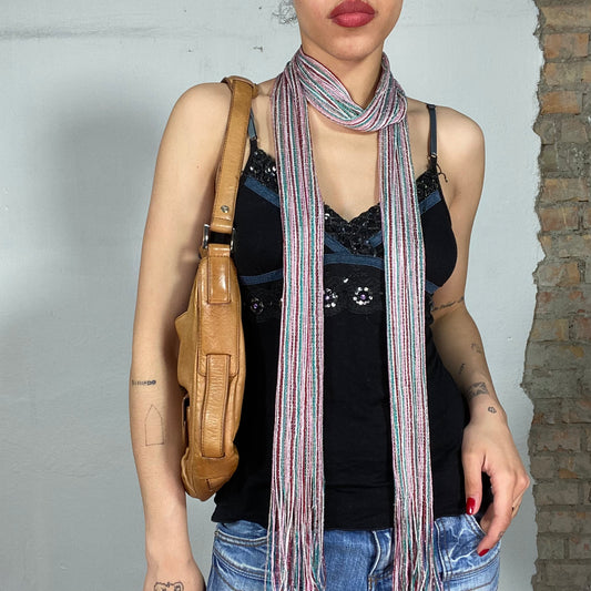 Vintage 2000's Downtown Girl Multicolor Striped Glittery Skinny Scarf