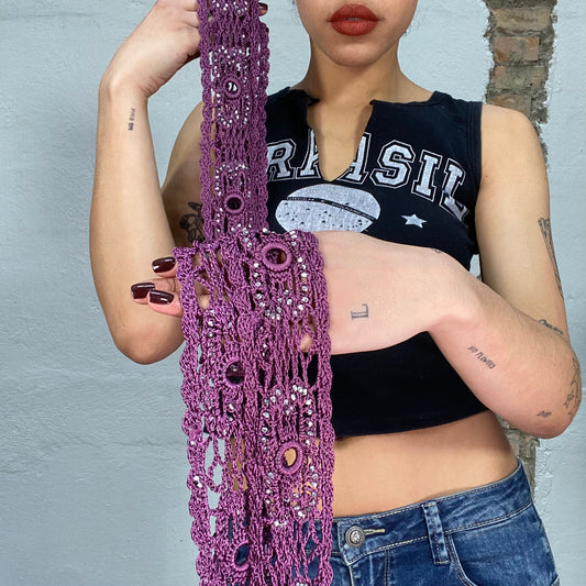 Vintage 2000's Indie Purple Crochet Scarf with Bead Details
