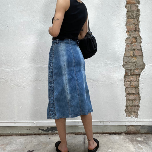 Vintage 2000's Western Denim Midi Skirt with Big Bras Buckle (S)