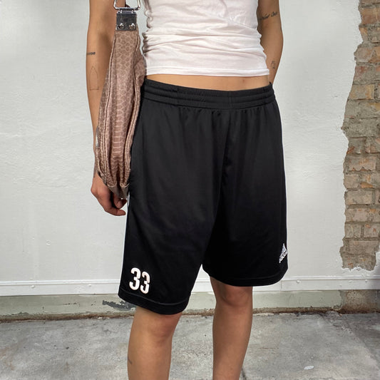 Vintage 2000's Adidas Black Sport Shorts with Small '33' Print (M/L)