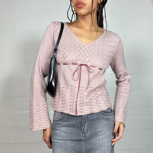 Vintage 2000's Ballet Pastel Pink Knitted Top with Lacing Detail (S/M)