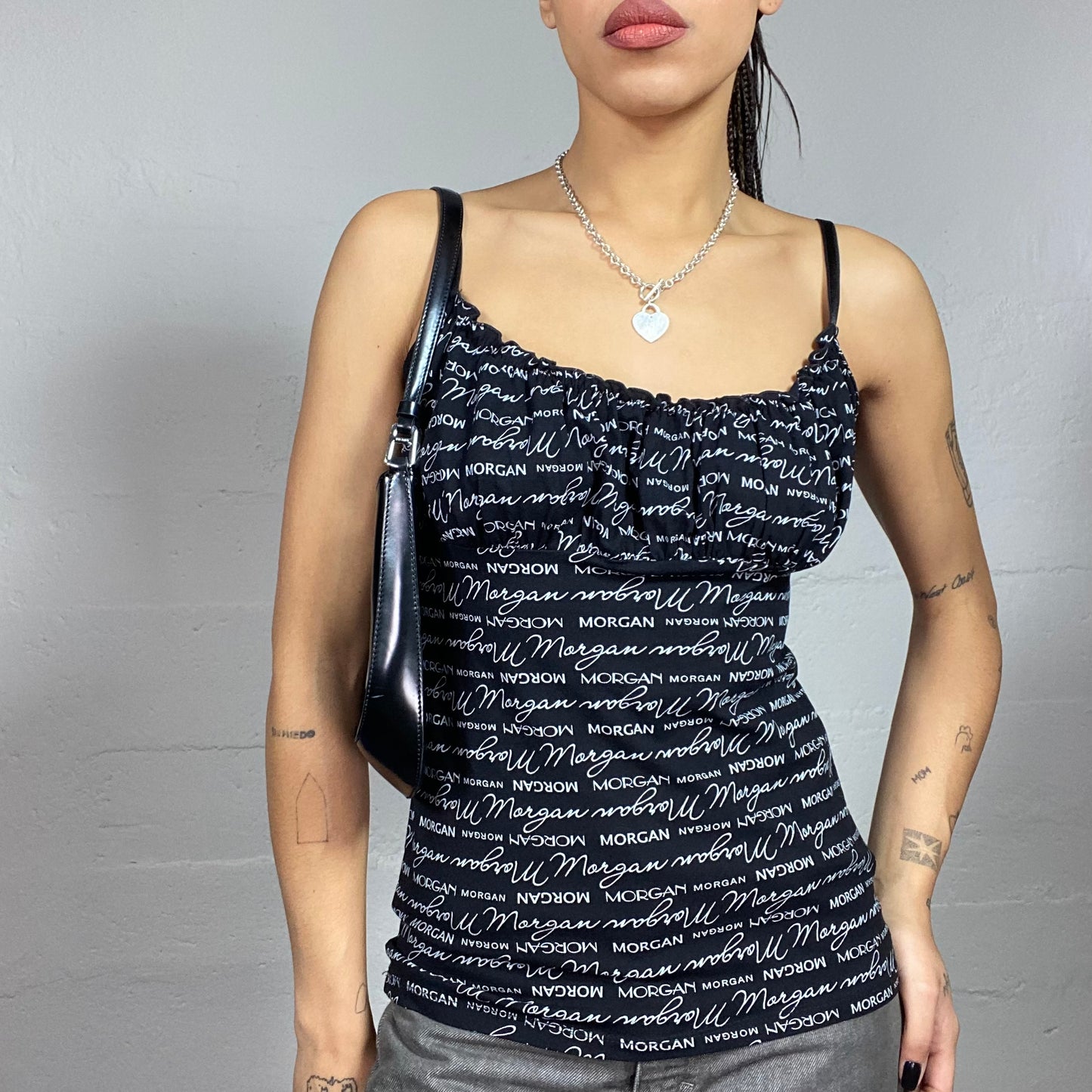 Vintage 90's Morgan Archive Black Top with Logo Print Detail (S)