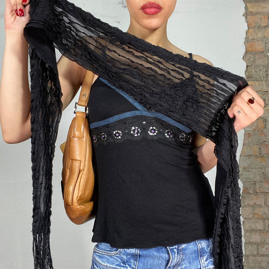 Vintage 2000's Sleaze Black Ruffle Skinny Scarf