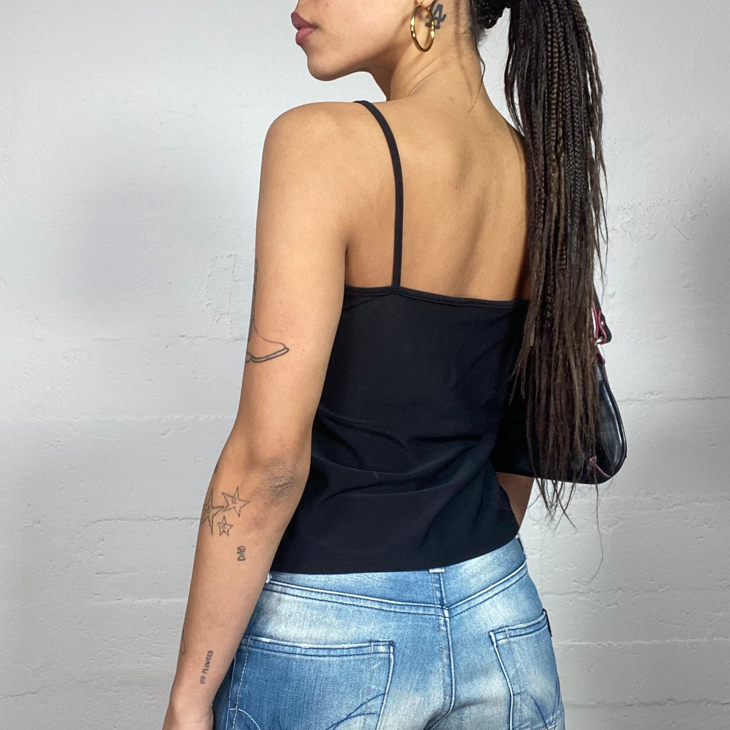 Vintage 2000's Cute Black Top with Blue Mirroed Floral Embroidery (S)