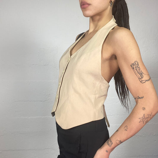 Vintage 90's Rachel Green Beige Vest Top with Buttons Detail (S)