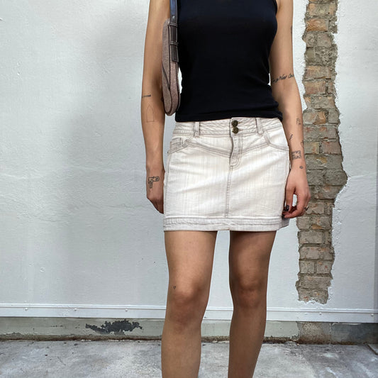 Vintage 2000's Sleaze Washed Out White Denim Mini Skirt (S)