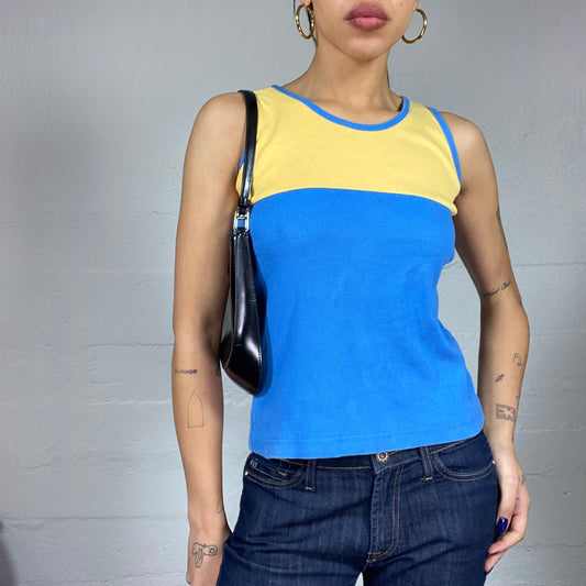 Vintage 2000's Sporty Blue Top with Yellow Chest Part Detail (S)
