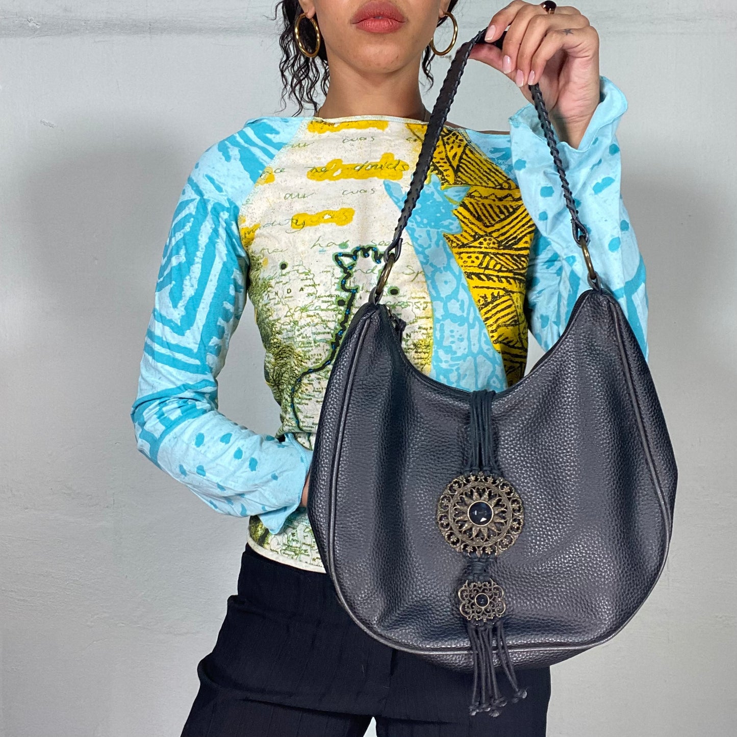 Vintage 2000's Model Off Duty Black Slouchy Shoulder Bag