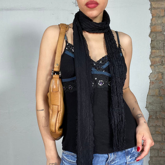 Vintage 2000's Sleaze Black Ruffle Skinny Scarf
