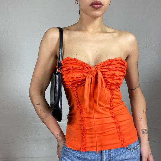 Vintage 2000's Morgan Totally Spies Orange Frilled Strapless Top (S)