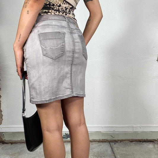 Vintage 2000's Downtown Girl Grey Denim Mini Skirt (S)