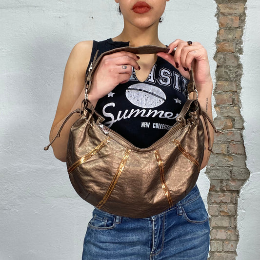 Vintage 2000's Hobo Bronze Shoulder Bag with Sequin Stripes