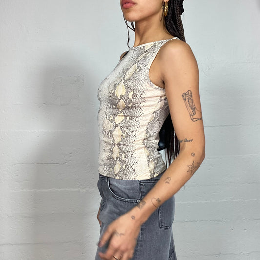 Vintage 2000's Downtown Girl Beige Top with Serpent Print (S/M)