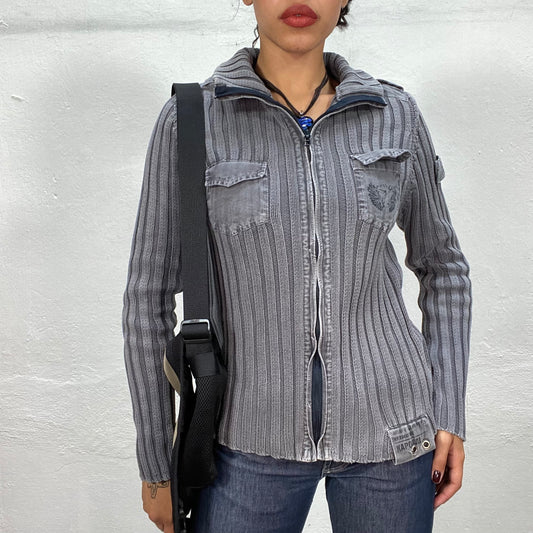 Vintage 90's Classic Grey Oversized Sweater with Zip Up and Pocket Details (M/L)