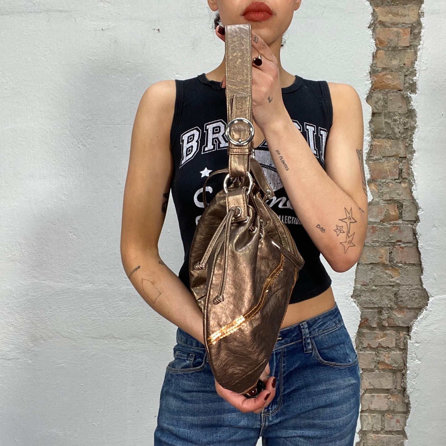 Vintage 2000's Hobo Bronze Shoulder Bag with Sequin Stripes